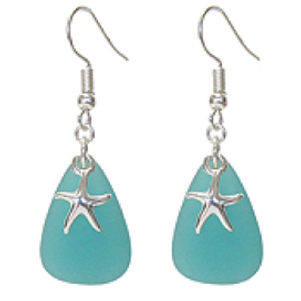 Starfish Sea Glass wire hook Earrings Nickel Free